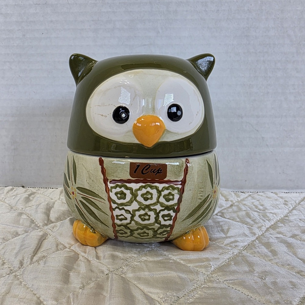 Set Of 4 Vintage Temptations Old World Green Nesting Owl Measuring Cups